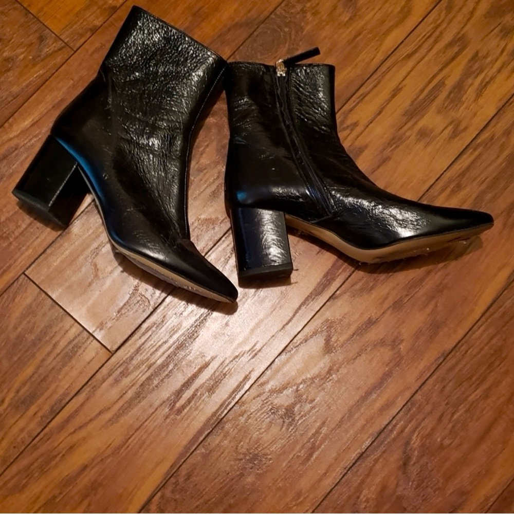 Zara Black Patent Leather Crinkle Boots